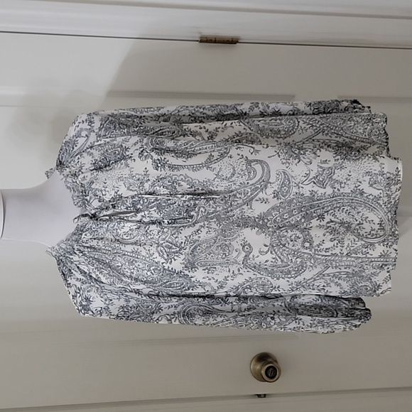Talbots Size MP Tie Neck White with Black Paisley Blouse Exc. Used Cond. - Picture 1 of 14